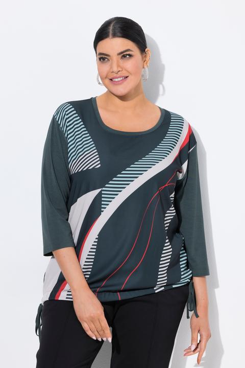 Image du produit Ulla Popken Sweat-shirt oversize avec cordon à la base, motif à rayures, décolleté rond et manches 3/4 (56)