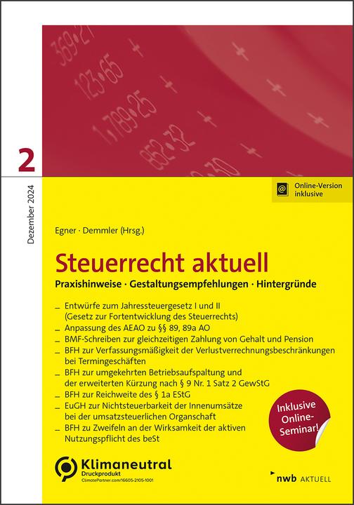Produktbild Steuerrecht aktuell 2/2024 (Deutsch, Christoph Schmidt, Thomas Bruckbauer, Thomas Egner, Thomas Lorenz, Uwe Demmler, 2024)