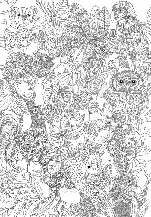 Idena 68157 - Ausmalposter Tiere, ca. 59,4 x 84 cm, als kreativer Ausgleich zum Alltag und für