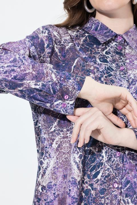 Actual product image Ulla Popken Agate Print Long Sleeve Button Down Tunic Blouse (50, 52)