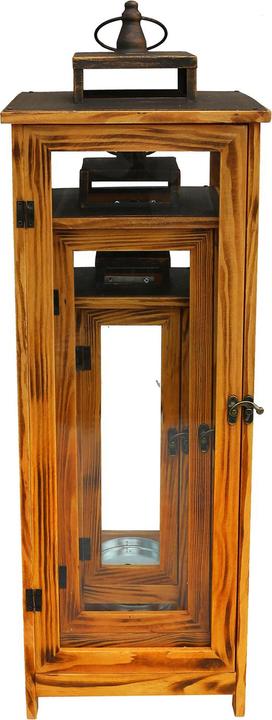 Produktbild Mojawo 3er XXL Design Holz-Laternen-Set Windlicht Gartenlaterne Edelstahldach