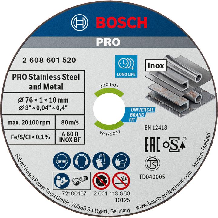 Actual product image Bosch Professional Zubehör PRO Stainless Steel and Metal cutting disc, 76 x 1 x 10 mm