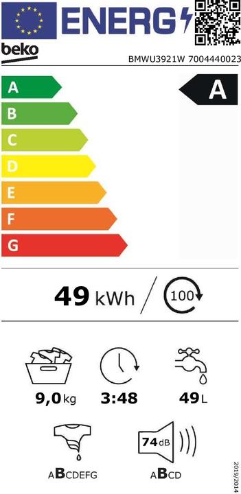 Energy Label Beko BMWU3921W (9 kg, Left)