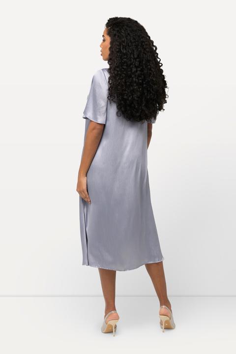Actual product image Ulla Popken Satin Finish Short Sleeve V-Neck Dress (50, 52)