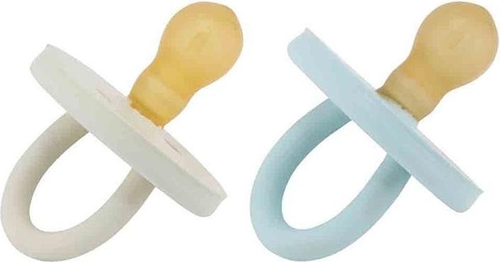 Hevea Bumi bébé natural rubber dummy 2-pack, denim & sage, round (0-3 months) (2 x, 3 - 36 M.)