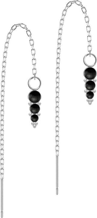 Produktbild Star Piercing Ohrstecker silber freifallende Kette drei schwarze Onyx Steine mit Kugeln (ohne Messing, Chirurgenstahl 316L, Mineralisch)