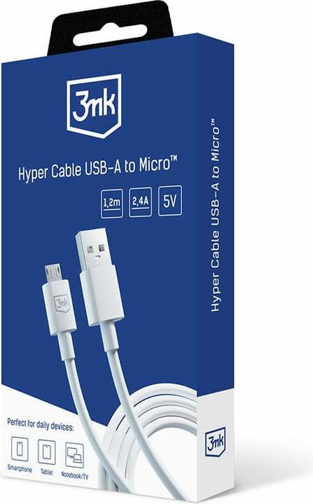 Image du produit 3MK Câble Hyper Cable USB-A - Micro USB 1.2m 5V 2,4A Biały/White (1.20 m)