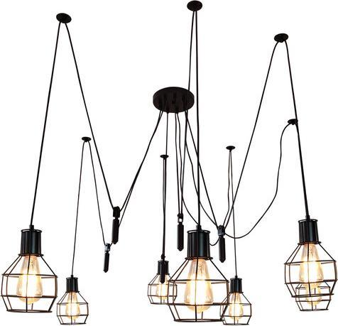 Produktbild Swisshandel24 Pendelleuchte Hängelampe Hängeleuchte, Industrial Metall höhenverstellbar schwarz - 7x Gitterlampens (E27)