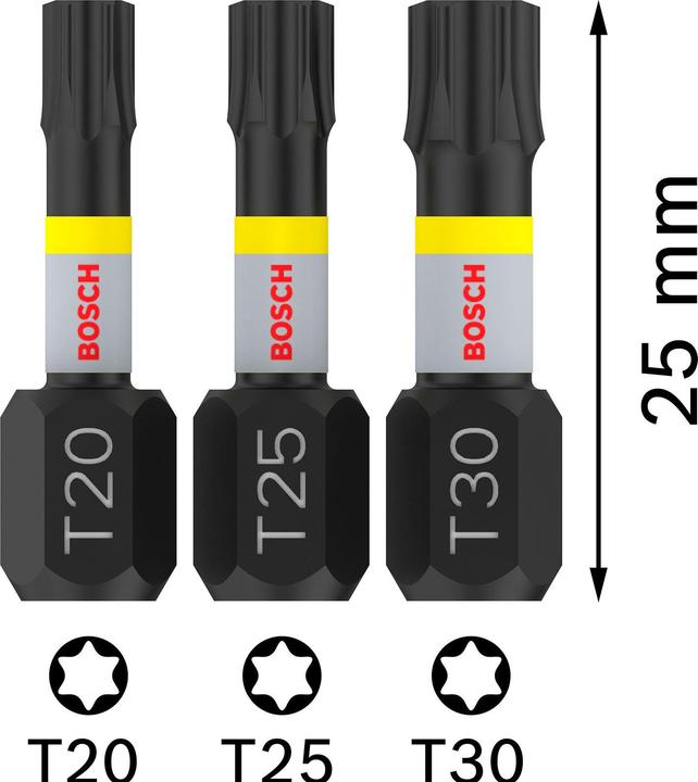 Produktbild Bosch Professional Zubehör PRO Torx Impact Bit, T20x25, T25x25, T30x25 mm, 3-tlg.