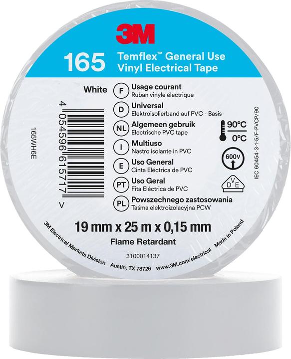 Immagine prodotto 3M Nastro isolante in vinile Temflex 165, 19 mm x 25 m (19 mm)