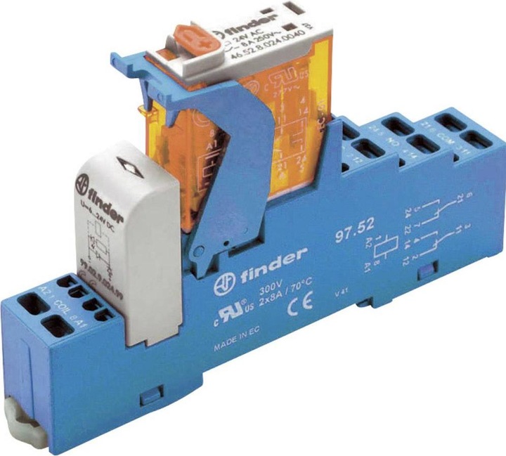 Produktbild Finder Koppel-Relais mit 1 Wechsler 10 A, Zugfederklemmenfassung 4C.51.8.230.0060 1 Wechsler 10 A