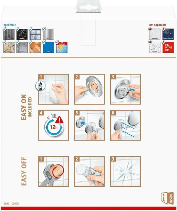 Produktbild tesa VISIOON Kosmetikspiegel schwenkbar mit 5-fach-Vergrösserung -Spiegel zur Wandmontage ohne Bohren