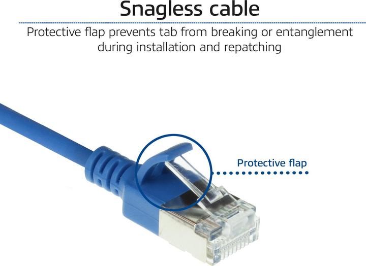 Produktbild ACT Blue 3 meter LSZH U/FTP CAT6A datacenter slimline patch cable snagless with RJ45 connectors (U/FTP, CAT6a, 3 m)