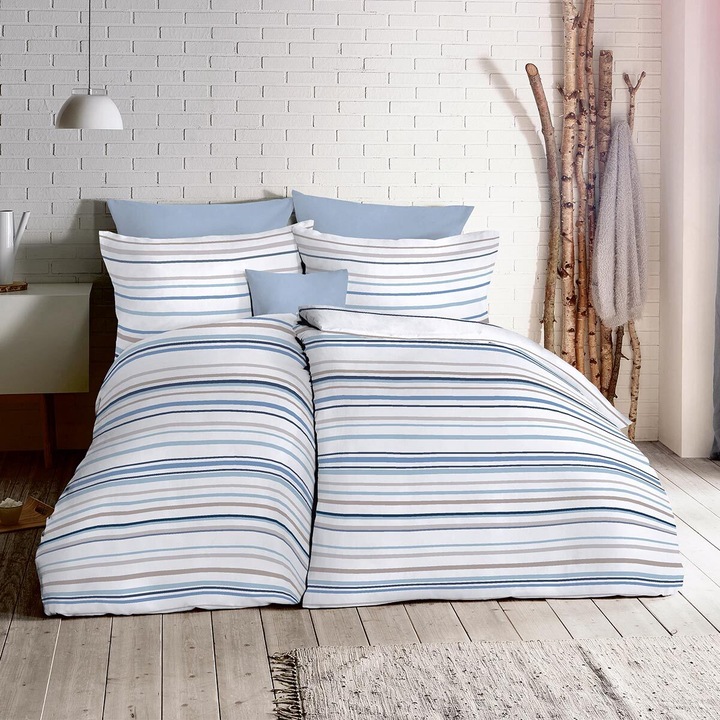 Image du produit Fleuresse Parure de lit en lin mélangé Provence Cassis Dilbeek bleu lin (Set de linge de lit, 155x200 cm + 80x80 cm)