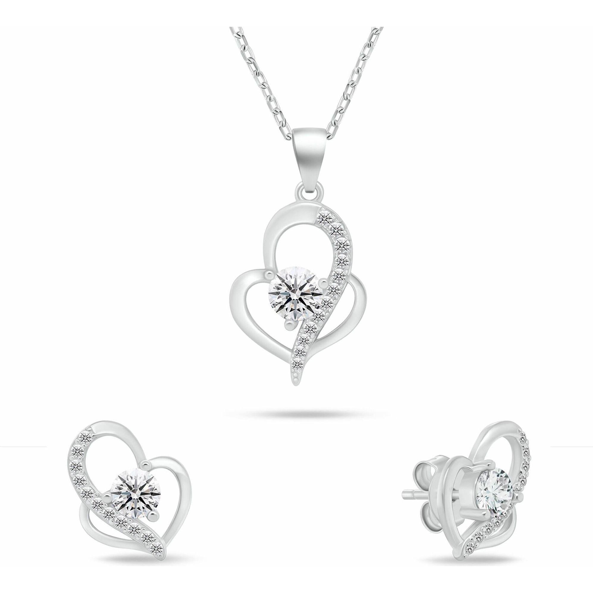 Brilio, Gioielli in set, Silver - Original silver jewelry set Hearts with clear zircons SET294W (necklace. earrings), Argento, (Argento)
