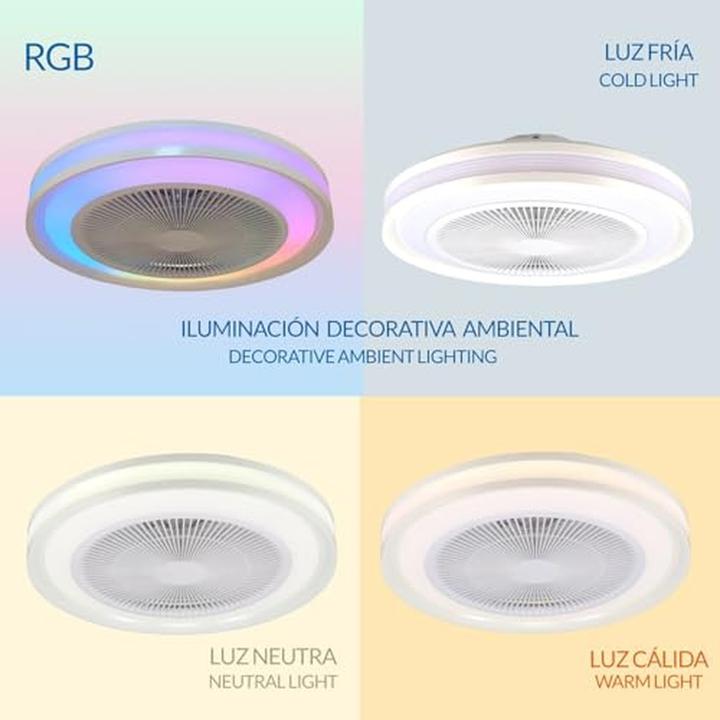 Produktbild M Mimotec Dimmbarer LED-Deckenventilator mit Farbwechsel, Fernbedienung, für Sommer und Winter