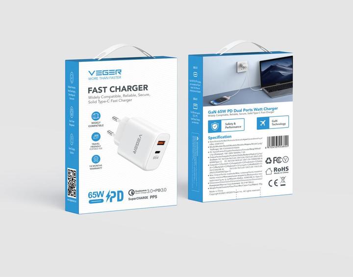 Produktbild Veger - Fast Charger Ladegerät (65 W, 2 Ports)