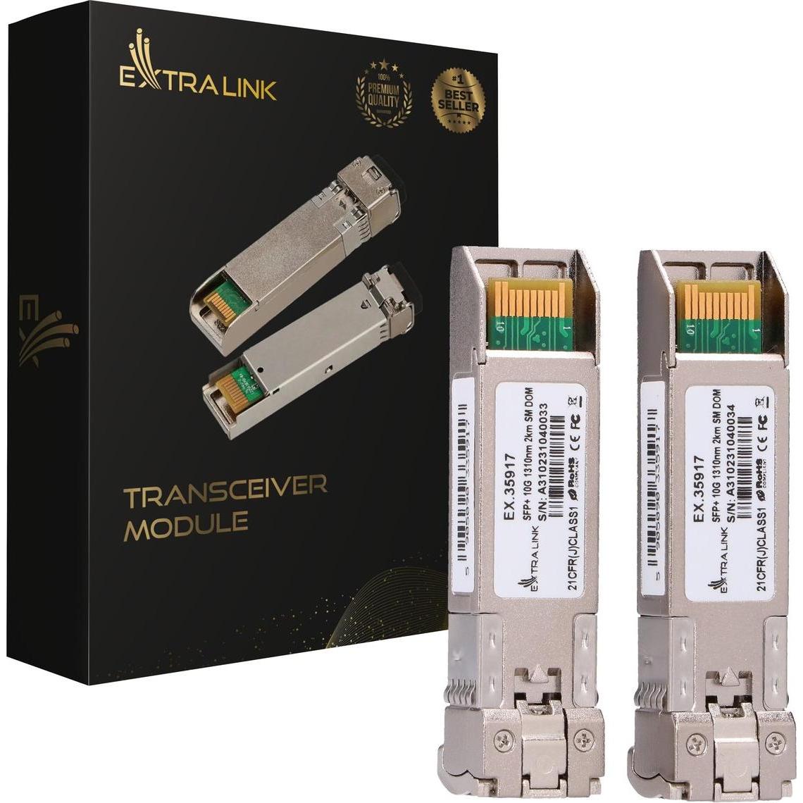 Extralink SFP+ 10G 2er-Pack SFP+ Modul 10 Gbit/s LC/UPC 1310 nm 2 km Singlemode DOM, Transceiver