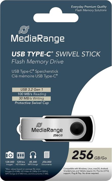Produktbild MediaRange Swivel Stick (256 GB, USB-C)