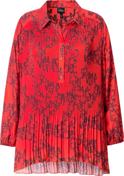 Produktbild Ulla Popken Plissee-Bluse, Schriftmuster, A-Linie, Hemdkragen, Langarm (58)