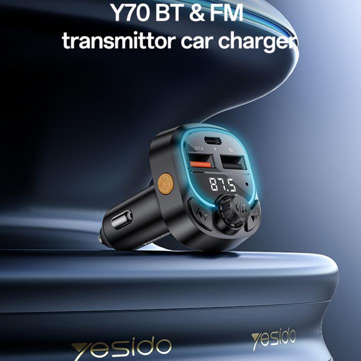 Produktbild Yesido Bluetooth & FM Transmitter Autoladegerät 2x USB-A/1x USB-C - Schwarz