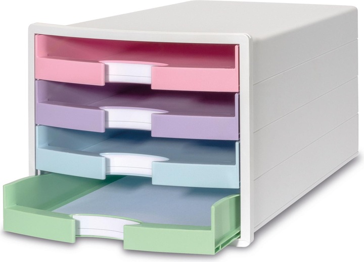 Pastellgrün, Pastellblau, Pastelllila, Gehäuse: Weiss, Schubladen: pastellrosa
