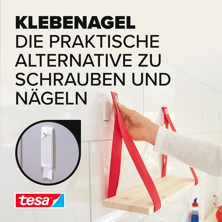 Produktbild tesa Klebenagel für Fliesen & Metall, 3kg Halteleistung, spurlos ablösbar & wiederverwendbar, 4 Nägel