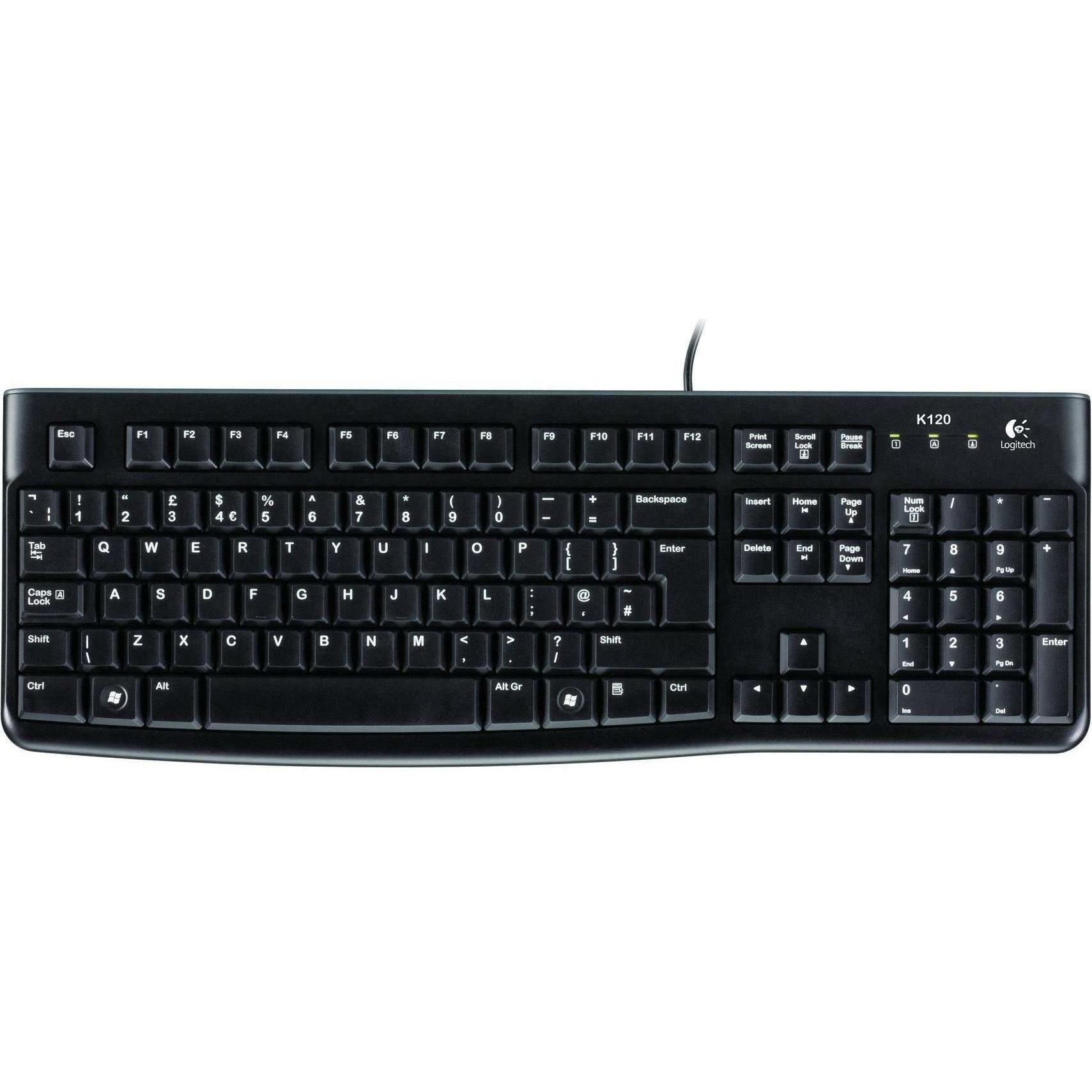 Logitech K120 (US, Kabelgebunden), Tastatur, Schwarz
