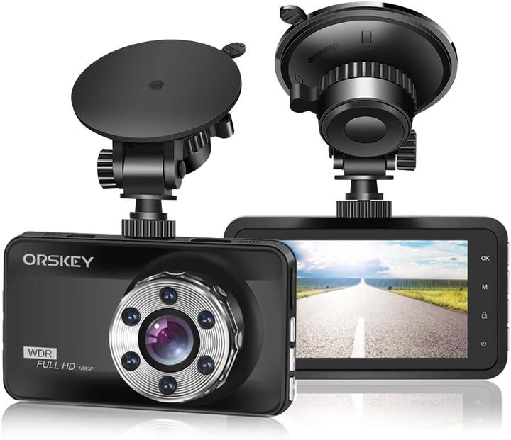 Orskey Dashcam voiture 1080P Full HD (Écran intégré, Vision nocturne, Full HD)