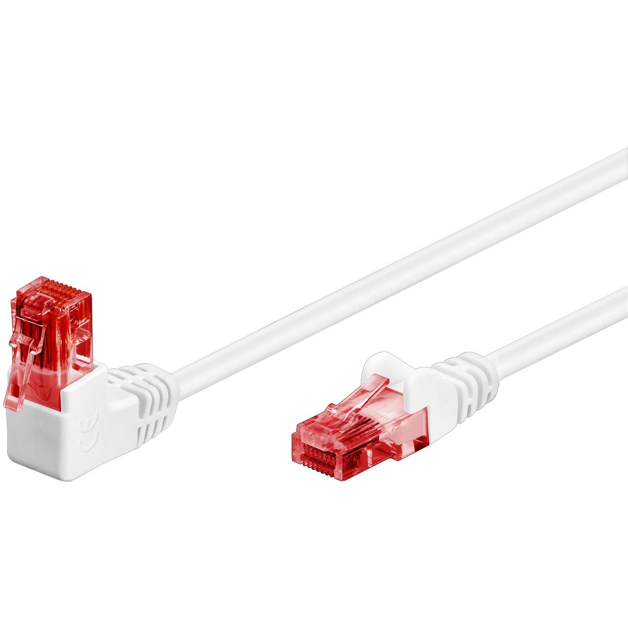 Goobay CAT 6 Patchkabel 1x 90° gewinkelt, U/UTP, Weiss, 0.5 m (U/UTP, CAT6, 0.50 m), Netzwerkkabel