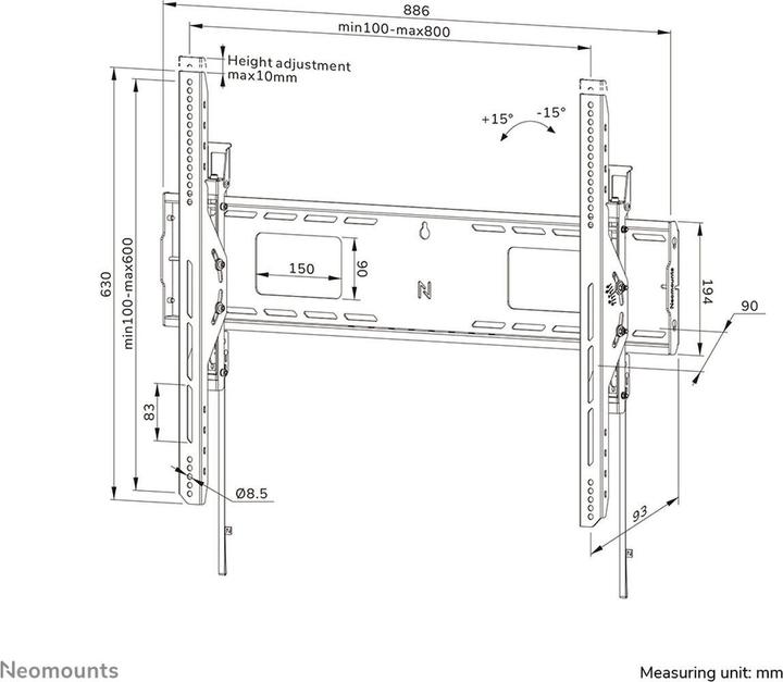 Produktbild Neomounts Wandhalterung (Wand, 98", 125 kg)