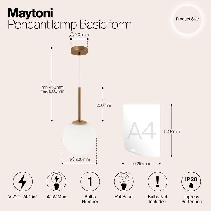 Produktbild Maytoni Basic form Pendelleuchte, Hängeleuchte E14 40cm Gold-Farbe (E14)
