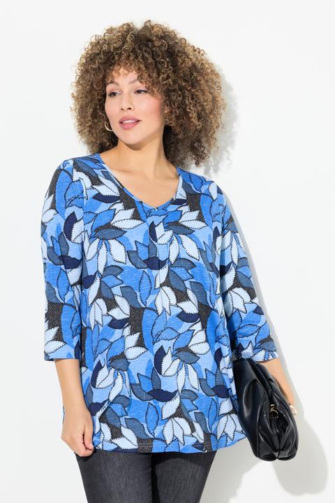 Produktbild Ulla Popken Shirt, Blätter, A-Linie, V-Ausschnitt, 3/4-Arm (42, 44)