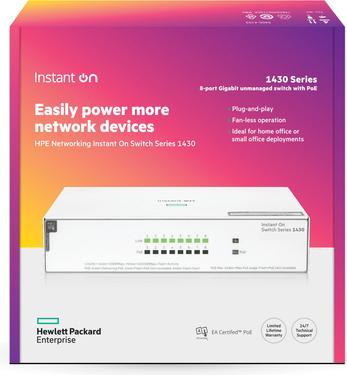 Produktbild HPE Aruba Instant On 1430 8G Class4 PoE 64W, Non gestito, L2, Gigabit Etherne (8 Ports)
