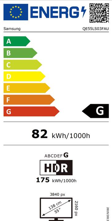 Energie-Label Samsung TV QE55LS03FAUXXH Lifestyle Rahmen TV (55", The Frame, QLED, 4K, 2025)