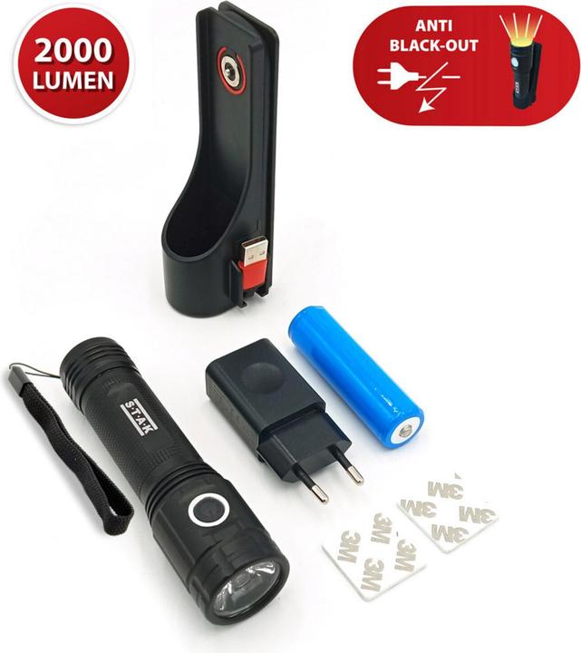 Productafbeelding Magni Stak ST096 STURM Batteriebetriebene LED-Taschenlampe, Schwarz, 2000 Lumen, 20 W (14 cm, 2000 lm)