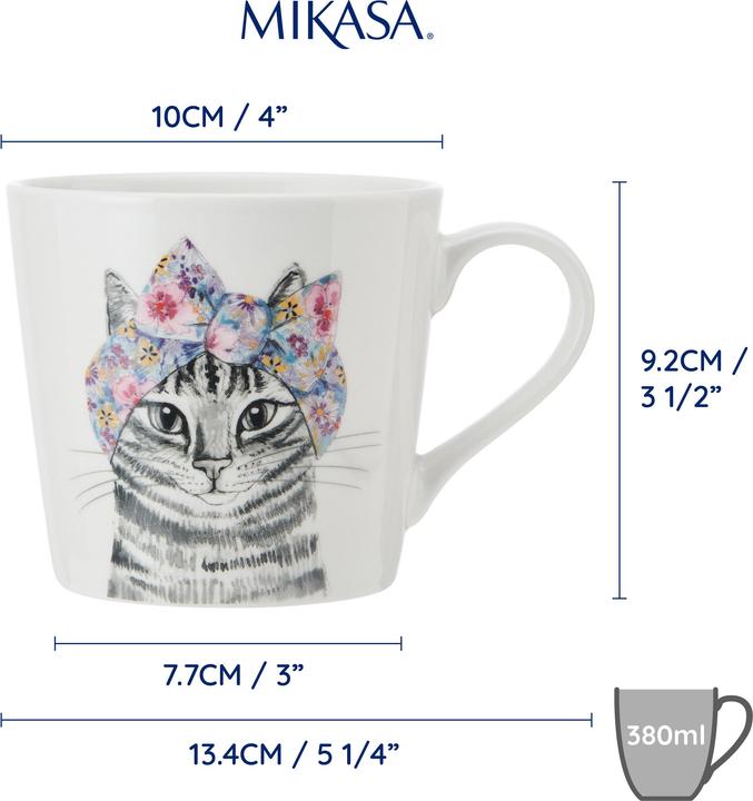 Actual product image Mikasa Tipperleyhill Cat Print Porcelain Mug, 380ml (380 ml, 1x)