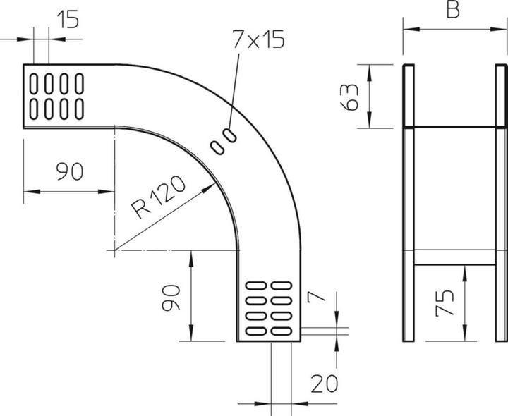 Produktbild OBO Bettermann RBV 610 F FS Vertikalbogen 90° fallend 60x100 St FS 7007055 (6 cm)