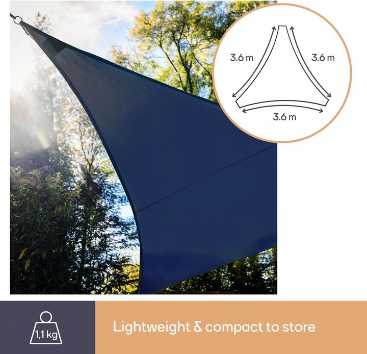 Produktbild Perel SONNENSEGEL MIT LED-STERNENHIMMEL - DREIECKIG - 3.6 x 3.6 x 3.6 m - DUNKELBLAU (3.6 x 3.6 x 3.6 m)