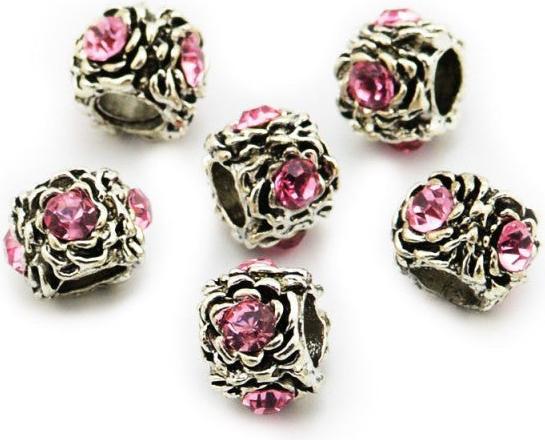 Actual product image Hermex Rhinestone Rose Bead silver plated 925 - Silvery Pink (Silver 925)