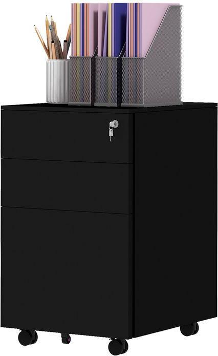 Produktbild Swisshandel24 Rollcontainer Aktenschrank, 3 Schubladen, abschliessbar, rollbar, 37cmx43,5cmx60cm, Schwarz (43.50 x 37 x 60 cm)
