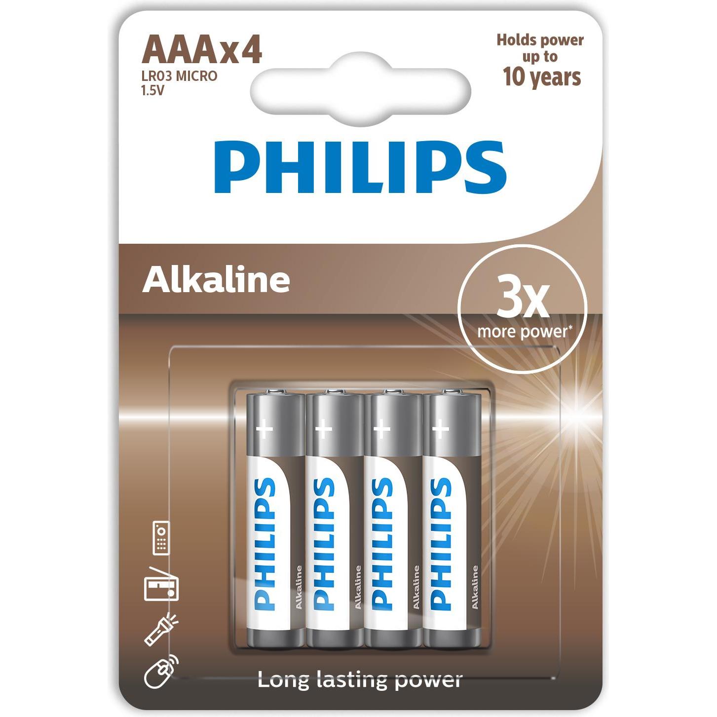 Philips Alkaline Pila AAA Lr03 Blister*4 (4 Stk., AAA), Batterien + Akkus