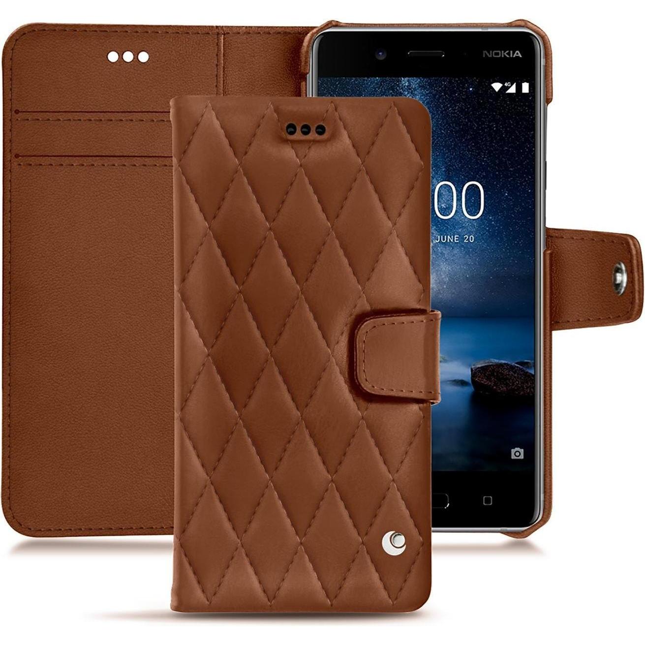 Noreve Lederschutzhülle Wallet (Nokia 8), Smartphone Hülle, Braun