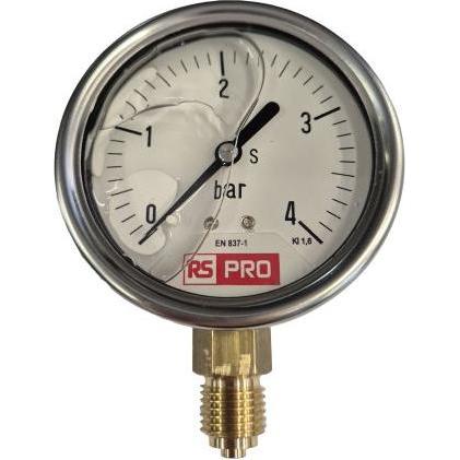 RS PRO Druckmessgerät Prozessanschluss unten Analo, Misurazione