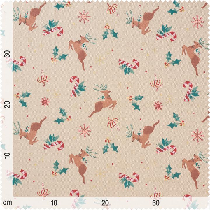 Actual product image VBS Canvas fabric "Reindeer with glitter snowflakes", 150 cm wide, by the metre