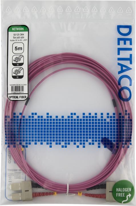 Actual product image Deltaco OM4 Fiber cable, SC - SC, duplex, multimode, 5,0m (5 m)