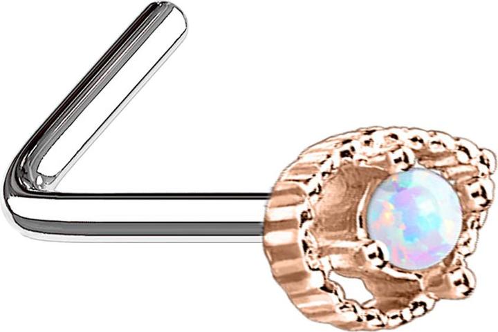 Produktbild Star Piercing Nasenstecker gewinkelt rosegold Tropfen mit Opal weiss (Messing, Chirurgenstahl 316L)