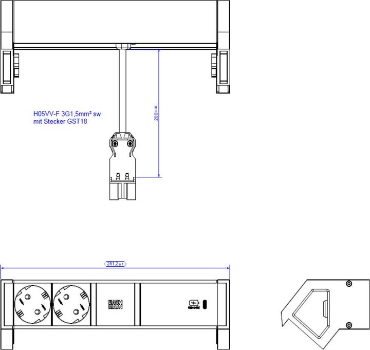 Actual product image Bachmann Socket outlet unit "DESK 2", 2-gang, black (2 x, CEE 7/3, 0.20 m)