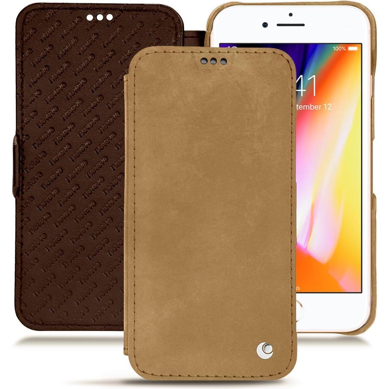 Noreve Lederschutzhülle horizontal (Apple iPhone 8), Smartphone Hülle, Braun