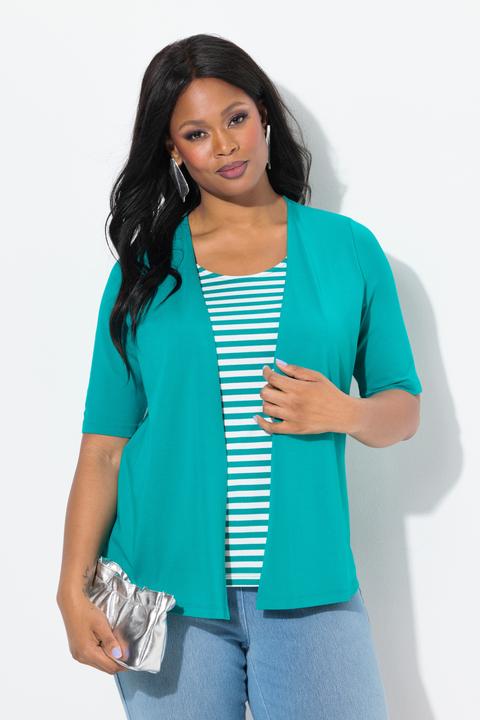 Immagine prodotto Ulla Popken Maglia Two-in-One con righe, scollo a girocollo e mezze maniche (56)